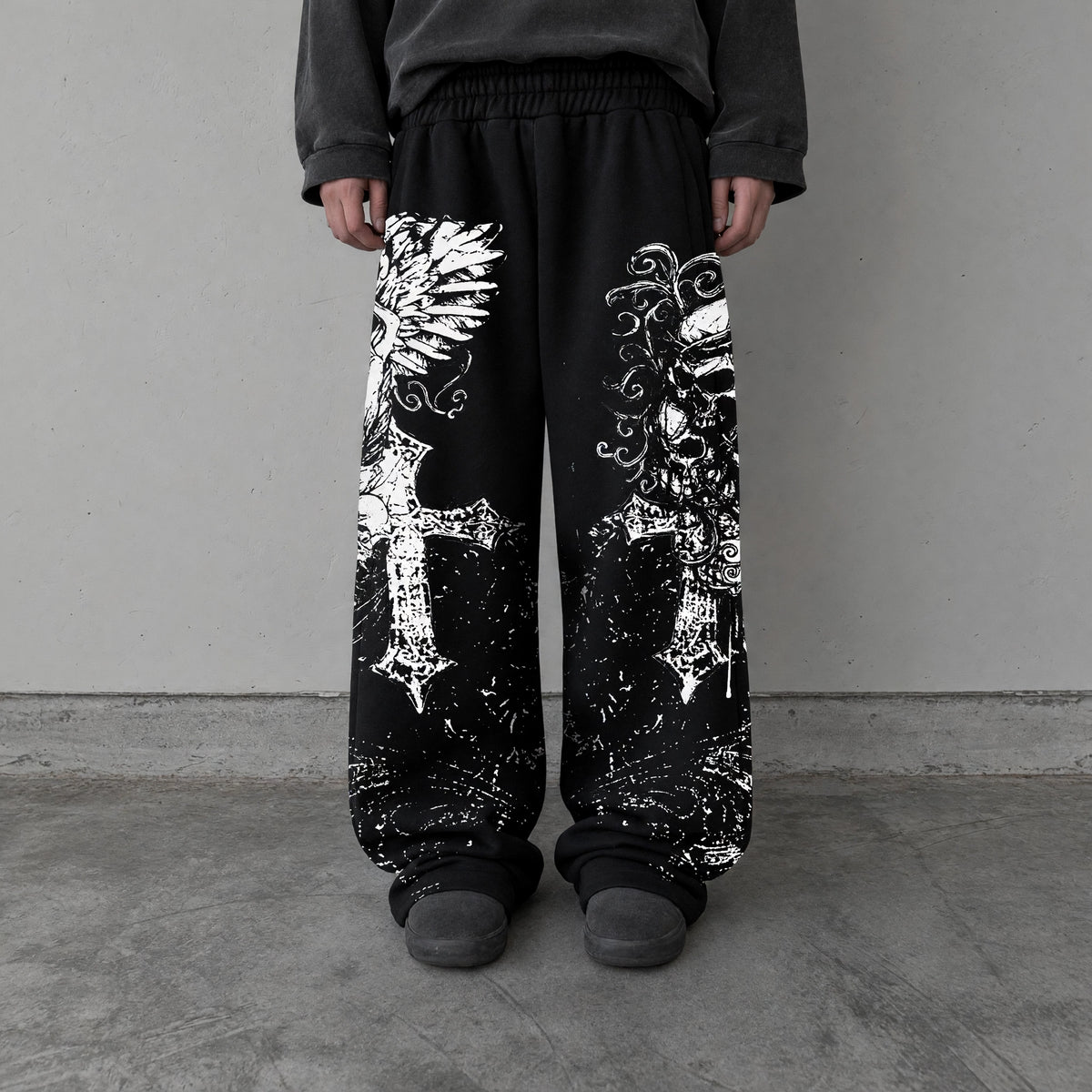 Graphic Wide Leg Sweatpants Black