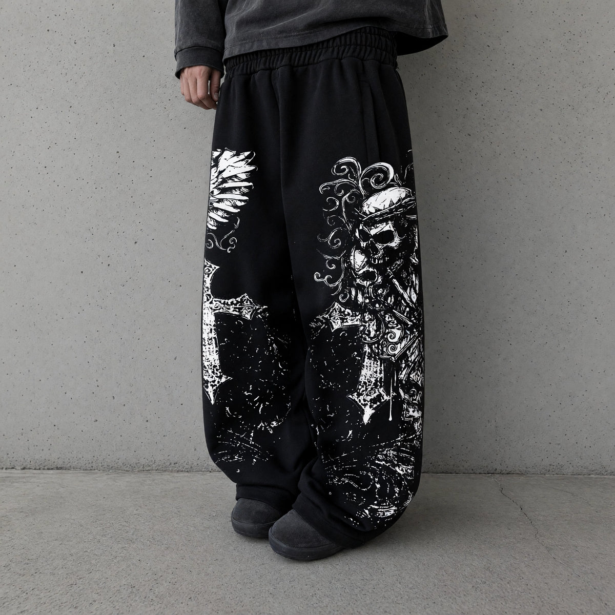 Graphic Wide Leg Sweatpants Black