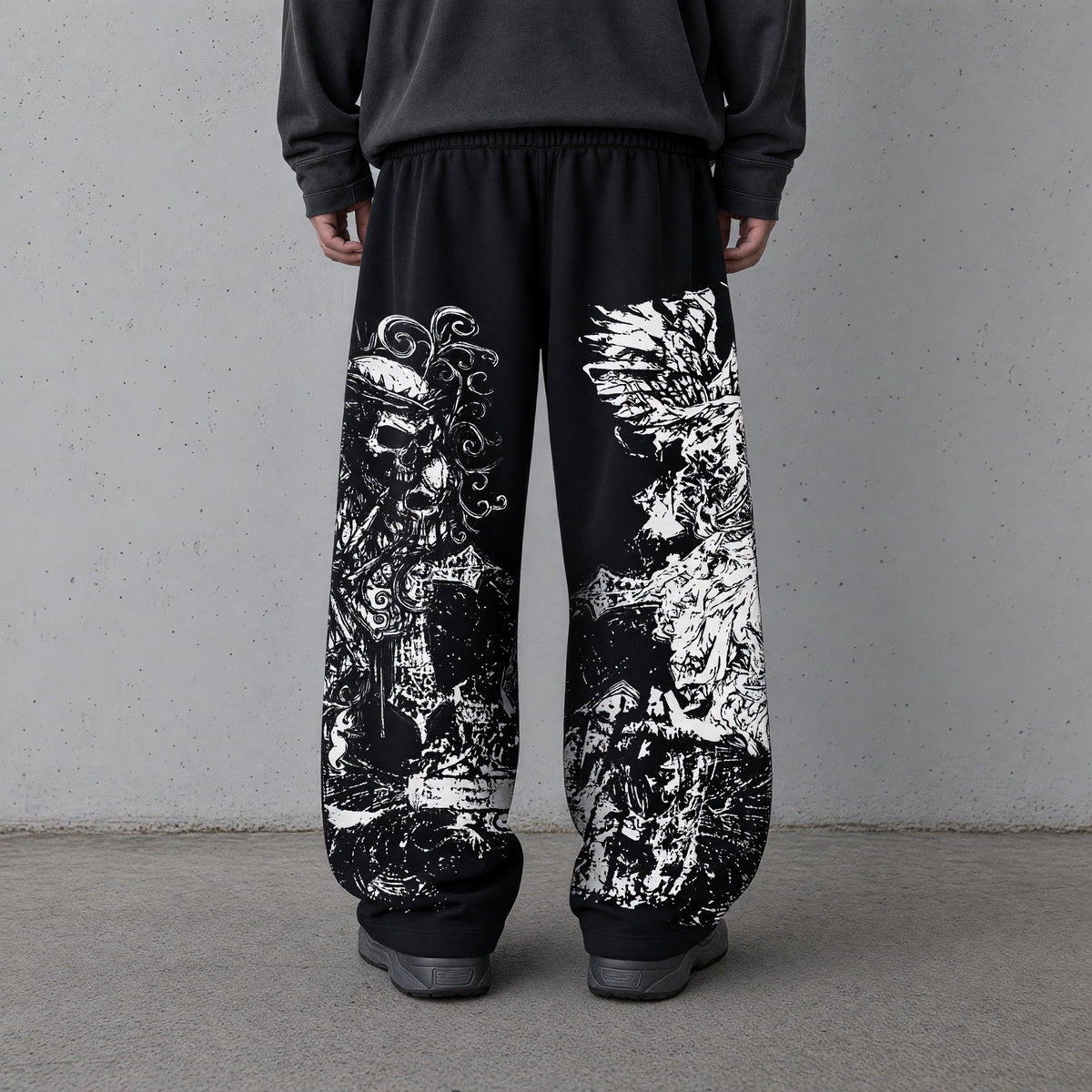 Graphic Wide Leg Sweatpants Black